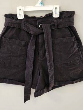 Silver Jeans Black High-Waist Tie-Belt Shorts